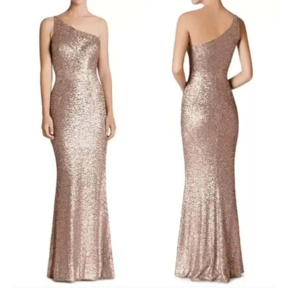Dress The Population M Pink Sequin One Shoulder Maxi Dress